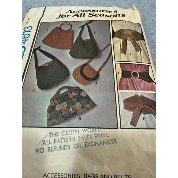 Vintage McCall's 4613 Sewing Pattern Bags Belts Accessories 1975 Some Cut 70's - Picture 9 of 13
